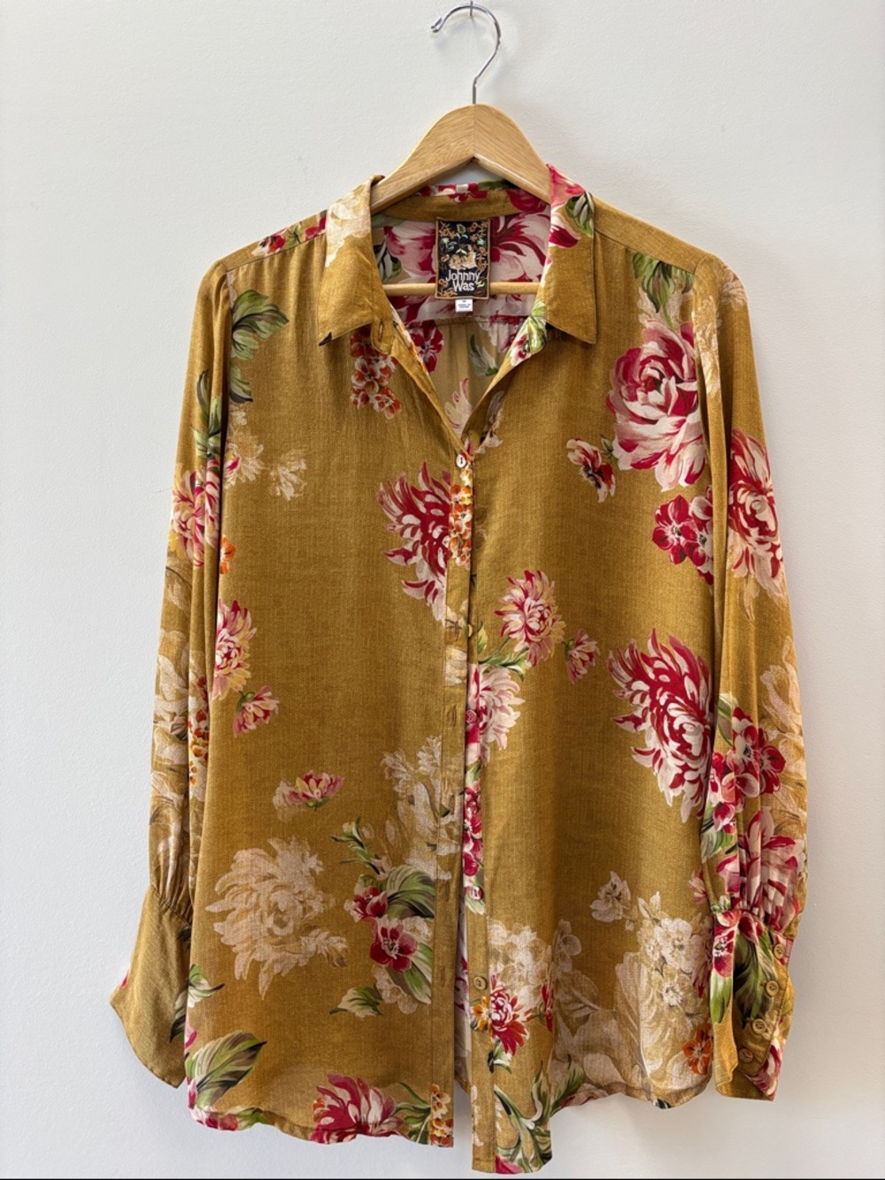 Johnny Was Mustard Floral Button-Down Shirt